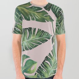 Jungle Leaves, Banana, Monstera Pink #society6 All Over Graphic Tee