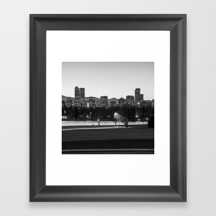Downtown Denver Colorado Skyline Black and White 1x1 Framed Art Print