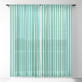 [ Thumbnail: Sea Green, Turquoise, and Light Cyan Colored Stripes Pattern Sheer Curtain ]