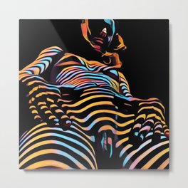 1731s-AK Striped Vulval Portrait Zebra Woman Power Pose by Chris Maher Metal Print