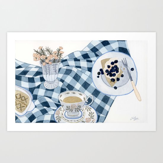 Still life with blueberry pie Art Print