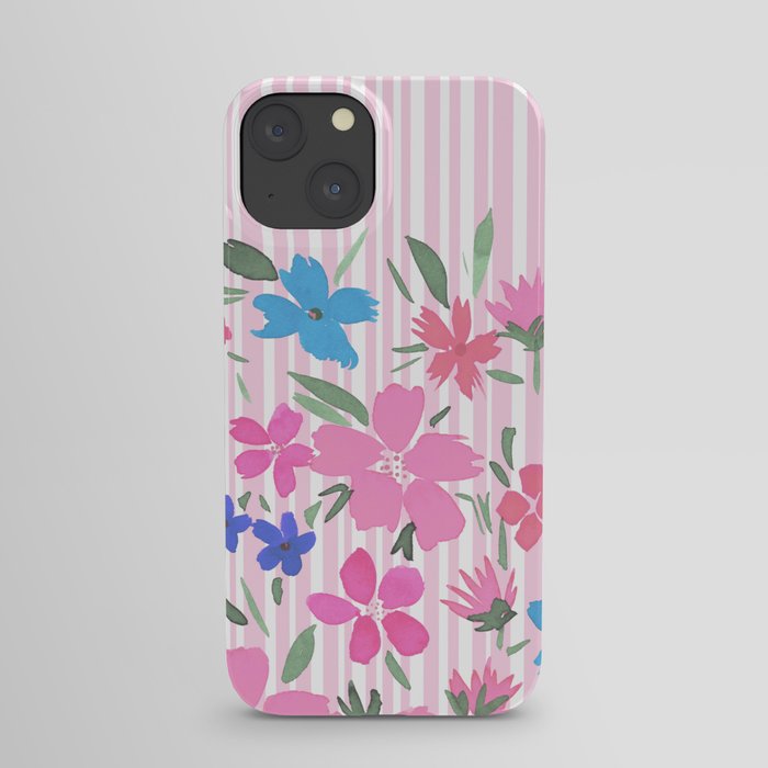 Floral Spring and Stripes Pink iPhone Case