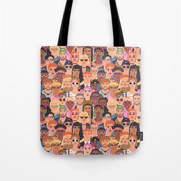 Crowd of diverse people cartoon character group seamless pattern Tote Bag