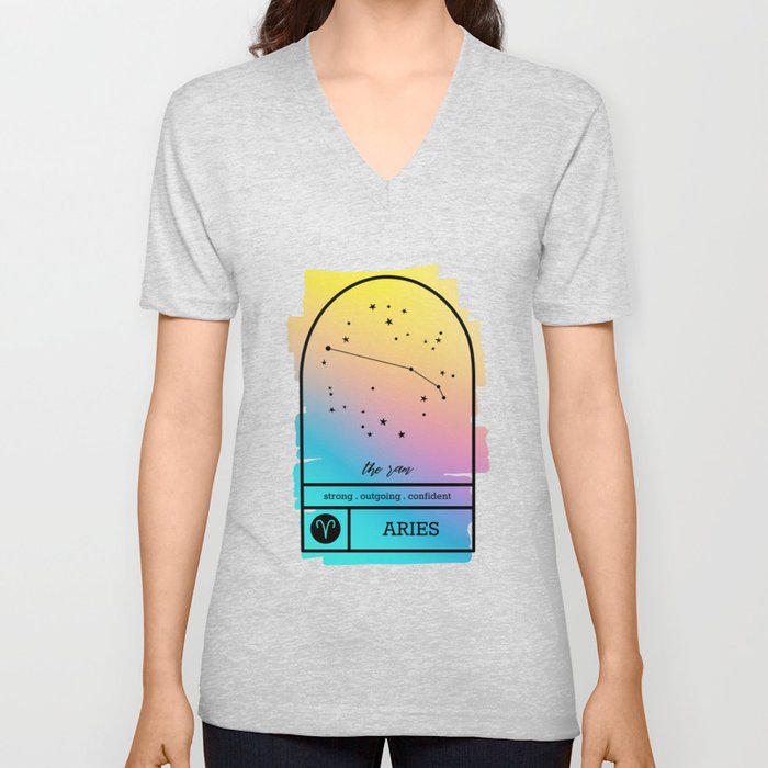 Aries Zodiac | Bold Gradient V Neck T Shirt