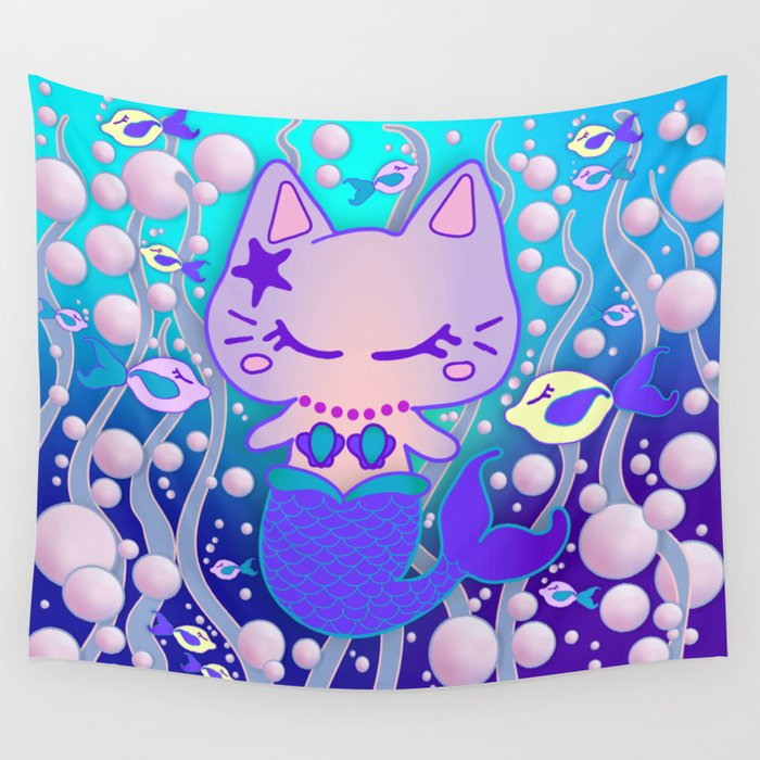the little purrmaid - underwater cat mermaid / kawaii merkitty  Wall Tapestry
