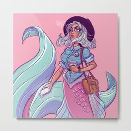 Hipster mermaid Metal Print | Digital, Hipster, Painting, Coffee, Fashion, Mermaid 