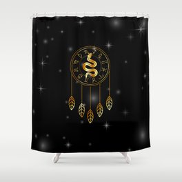 Dreamcatcher Zodiac symbols astrology horoscope signs with mystic snake in gold Shower Curtain