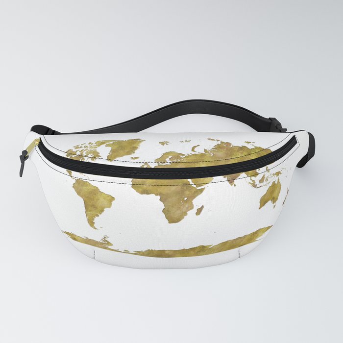 world map in watercolor gold color Fanny Pack