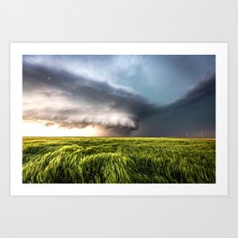 Leoti's Masterpiece - Supercell Thunderstorm Over Waving Wheat Field on Spring Day in Kansas Art Print