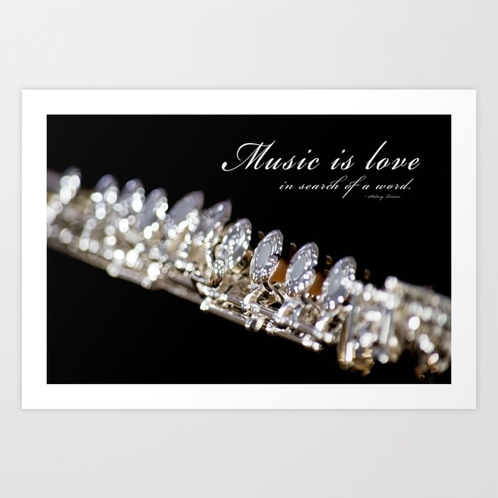 Music is Love Flute Portrait with Romantic Quote Art Print