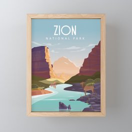 Zion national park  vintage travel poster Framed Mini Art Print
