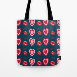 Hearts kiss love pattern blue Tote Bag