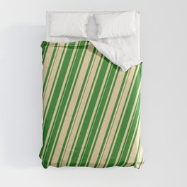 [ Thumbnail: Beige & Forest Green Colored Pattern of Stripes Duvet Cover ]