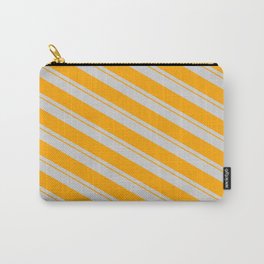[ Thumbnail: Light Gray & Orange Colored Lines Pattern Carry-All Pouch ]
