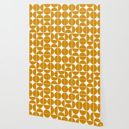 Mustard yellow mid century shapes Wallpaper