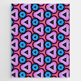 Modern abstract geometric pattern in  bright pink, orchid, black, hibiscus red, eastern blue Jigsaw Puzzle