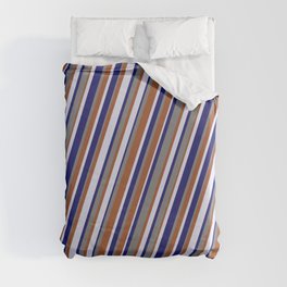 [ Thumbnail: Lavender, Midnight Blue, Gray, and Sienna Colored Lined/Striped Pattern Duvet Cover ]