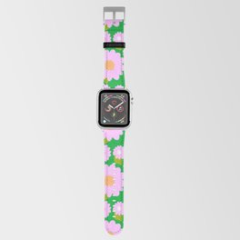 Pretty Pink Summer Flowers On Kelly Green Apple Watch Band