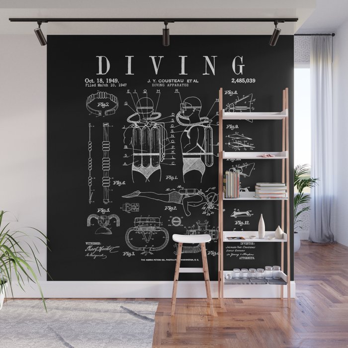 Diving Equipment Diver Vintage Patent Drawing Print Wall Mural