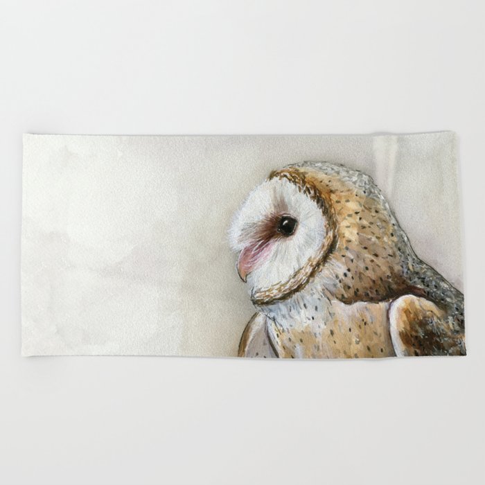 Barn Owl Watercolor Birds Of Prey Wild Animals Owls Beach Towel By Olechka