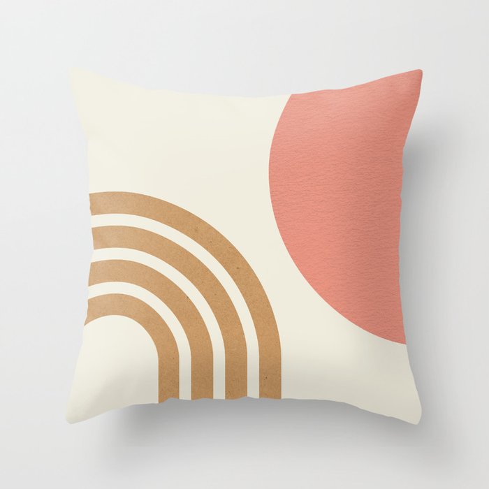 Mid century modern pink Sun & Rainbow Throw Pillow