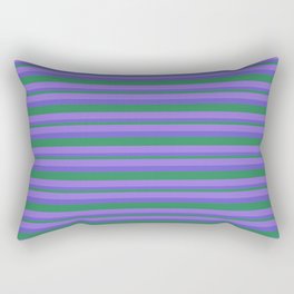 [ Thumbnail: Purple, Slate Blue, and Sea Green Colored Lined Pattern Rectangular Pillow ]
