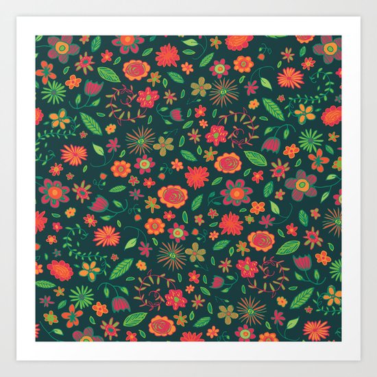 Spring Florals Green Art Print