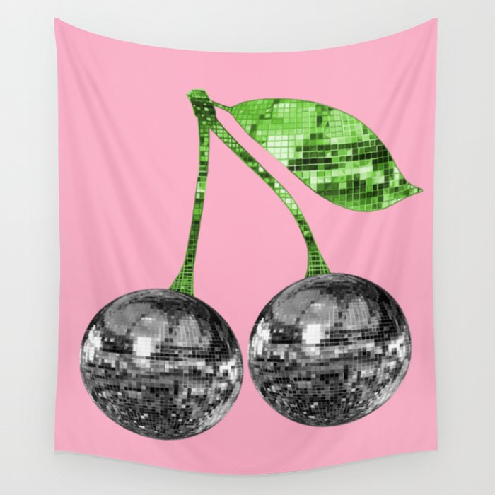 Pair of Silver Disco Ball Cherries Wall Tapestry