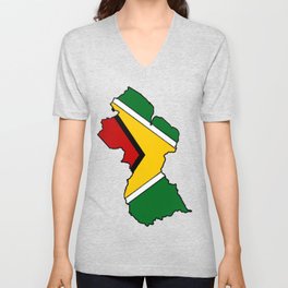 Guyana Map with Guyanese Flag V Neck T Shirt