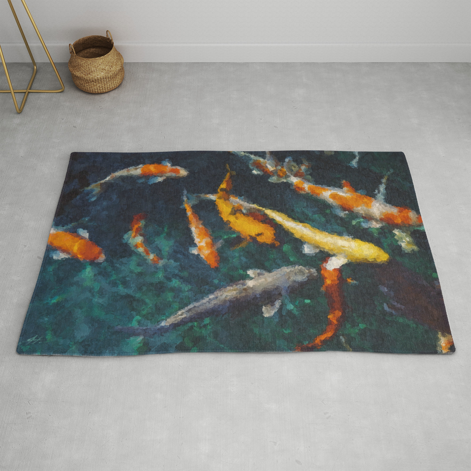 Koi Fish Pond Styled Painting Wall Art Poster Big Wall Art Fish