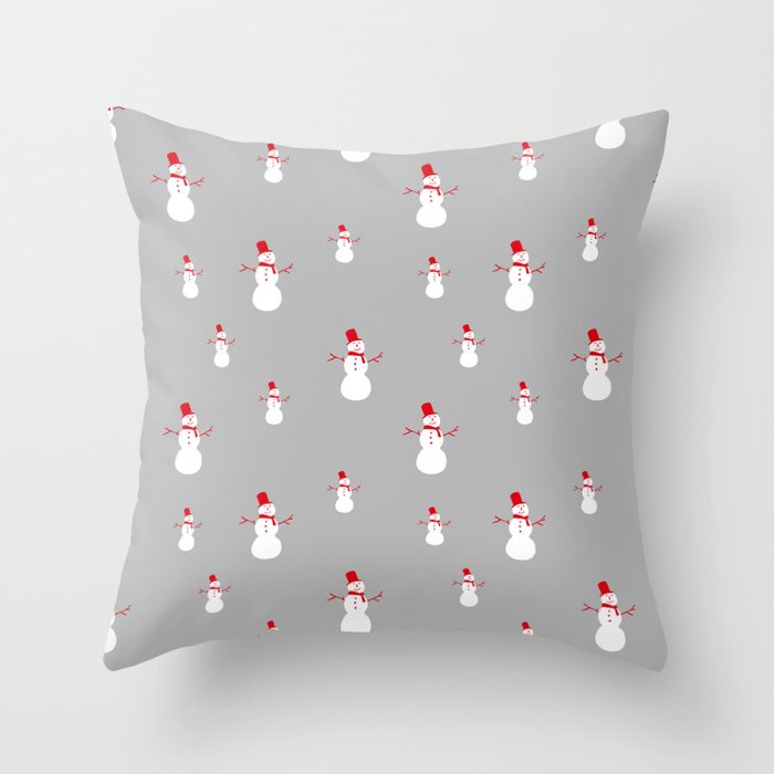 Snowmen on Grey Throw Pillow