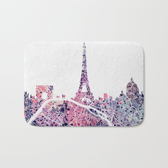 Paris Skyline + Map #1 Bath Mat