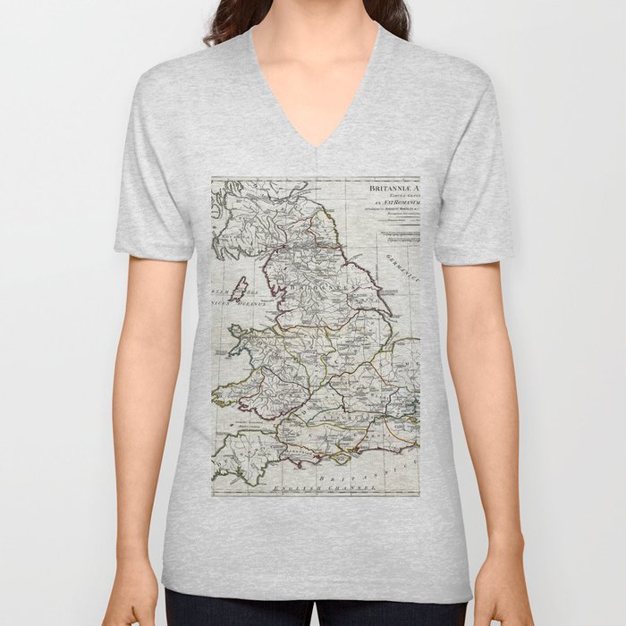 Map of England in Ancient Roman times - Horsley - 1794 vintage pictorial map  V Neck T Shirt