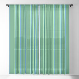 [ Thumbnail: Light Green, Blue & Sea Green Colored Lines Pattern Sheer Curtain ]