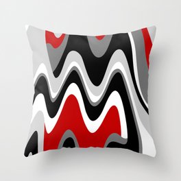Mid Century Modern Liquid Waves // Red, Gray, Black and White // V2 Throw Pillow