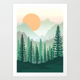 Evergreen trees Art Print