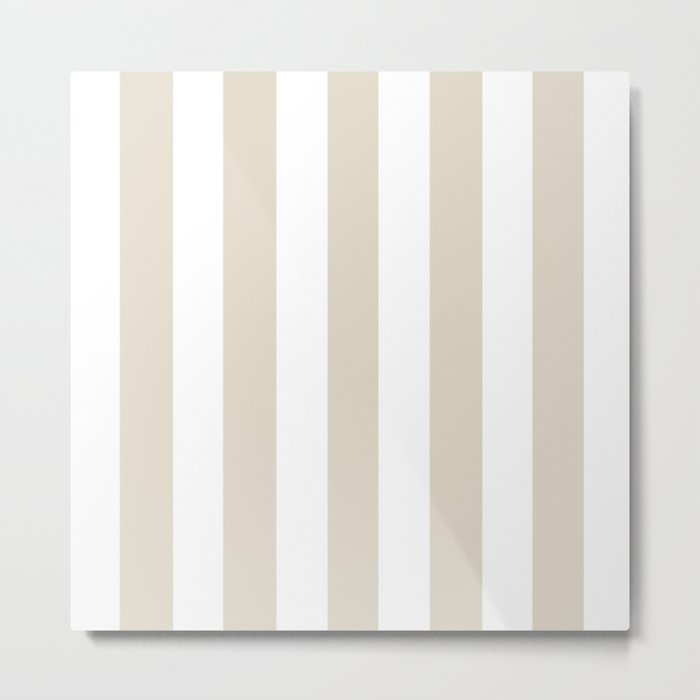 Bone grey - solid color - white vertical lines pattern Metal Print