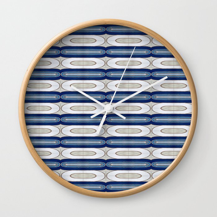 Mid-Century Tile Mural--Blue & White Wall Clock