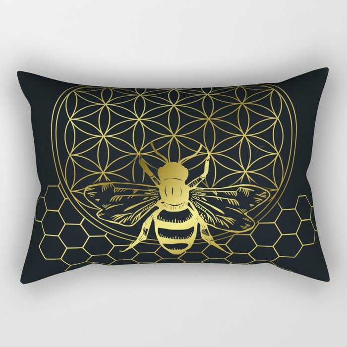 Honey Bee Flower of Life Rectangular Pillow
