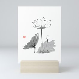 Lotus Japanese Zen Ink Painting Lovely Peaceful Simplicity Mini Art Print