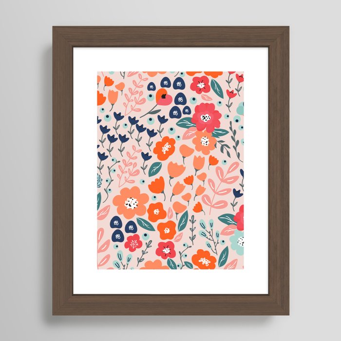 Ditsy Florals, Pink, Orange, Teal, Navy Sweatpants by Megan Morris