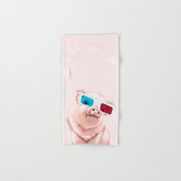 Baby Pink Pig Wear Glasses Pink Hand & Bath Towel