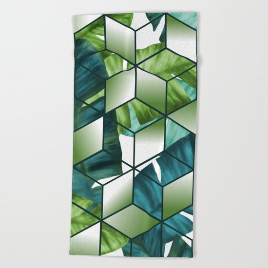 Tropical Cubic Effect Banana Leaves Design Beach Towel