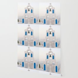 White Blue Bell Tower in Oia Santorini #1 #wall #art #society6 Wallpaper