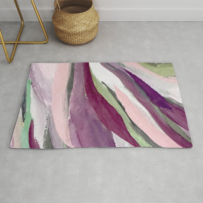 Blossom [3]: a pretty acrylic piece in greens, pinks, white, and purple. Simple minimal elegant Rug