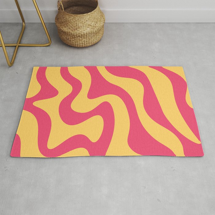 70s Abstract Retro Swirl Print - Infra Red and Yellow Rug