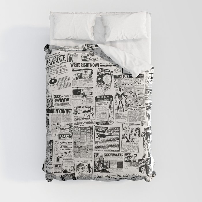 Vintage comic book advertisement collage Duvet Cover