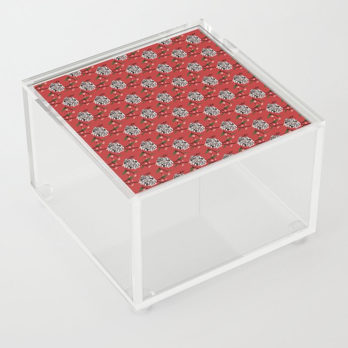 Christmas Pattern Floral Red Pine Retro Acrylic Box