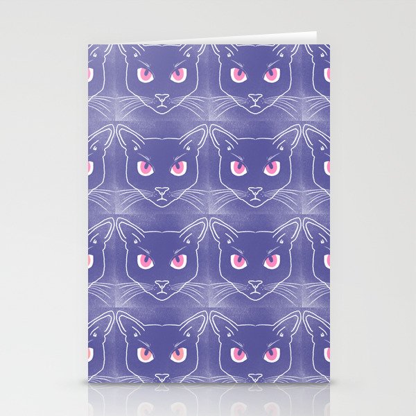 Retro Periwinkle Cat Silhouettes Hot Pink Eyes Stationery Cards