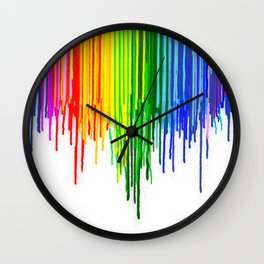 Rainbow Paint Drops on White Wall Clock